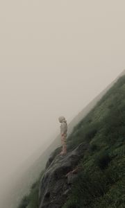 Preview wallpaper man, slope, fog, stones, art