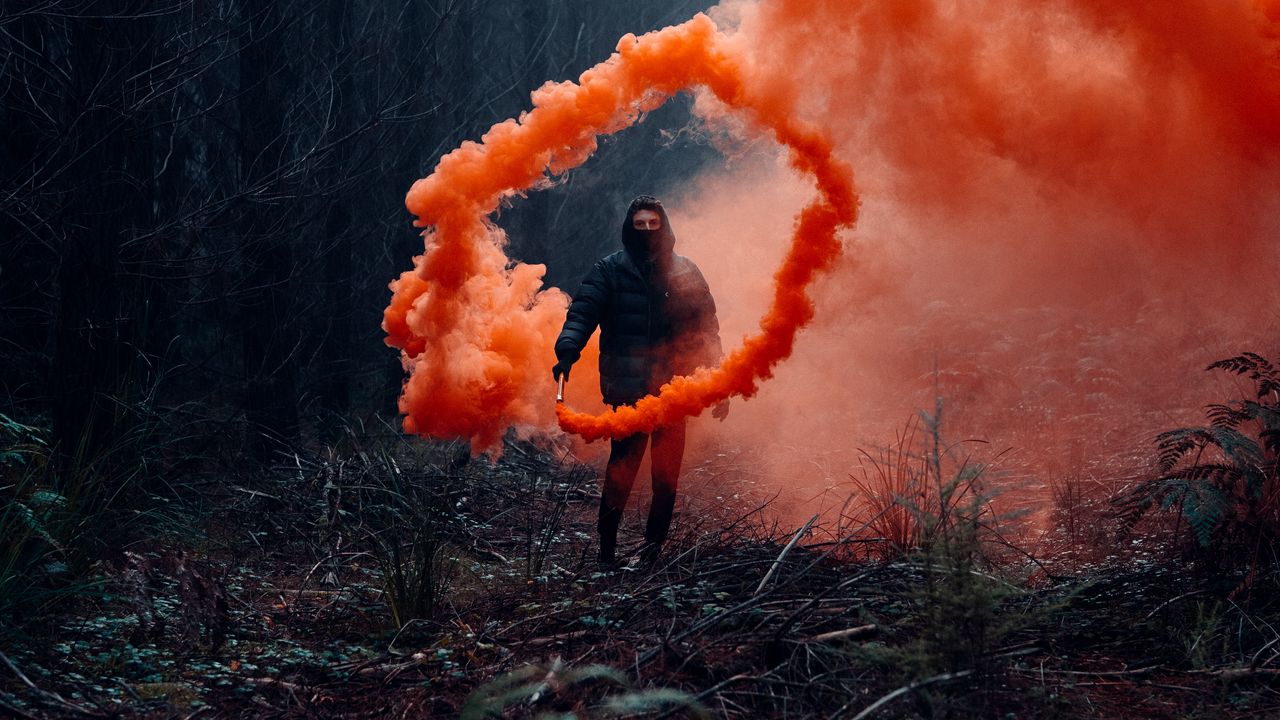 Wallpaper man, smoke, cloud, smoke bomb, forest
