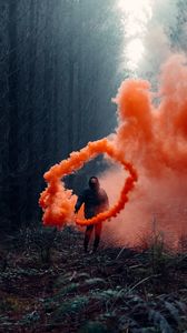 Preview wallpaper man, smoke, cloud, smoke bomb, forest