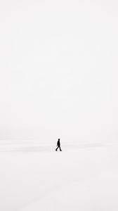 Preview wallpaper man, snow, minimalism, bw, loneliness