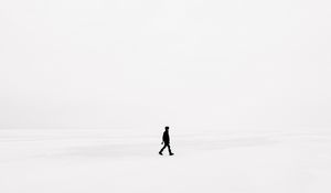 Preview wallpaper man, snow, minimalism, bw, loneliness