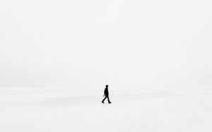 Preview wallpaper man, snow, minimalism, bw, loneliness