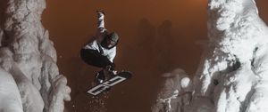 Preview wallpaper man, snowboarder, snowboard, jump, snow