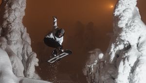 Preview wallpaper man, snowboarder, snowboard, jump, snow