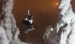 Preview wallpaper man, snowboarder, snowboard, jump, snow