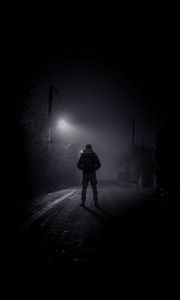 Preview wallpaper man, solitude, night, street, bw