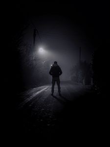 Preview wallpaper man, solitude, night, street, bw