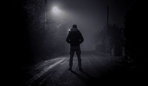 Preview wallpaper man, solitude, night, street, bw