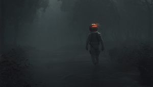 Preview wallpaper man, space suit, forest, fog, art