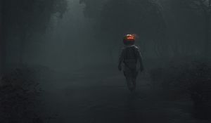 Preview wallpaper man, space suit, forest, fog, art