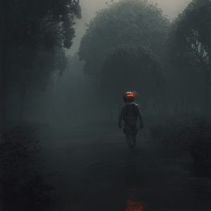 Preview wallpaper man, space suit, forest, fog, art