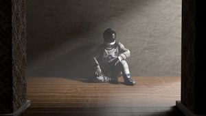 Preview wallpaper man, space suit, pose, art