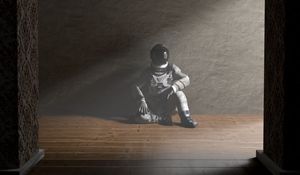 Preview wallpaper man, space suit, pose, art