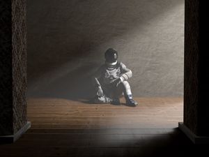 Preview wallpaper man, space suit, pose, art