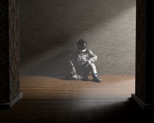 Preview wallpaper man, space suit, pose, art