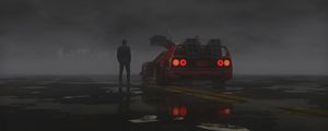 Preview wallpaper man, sports car, car, rear view, art