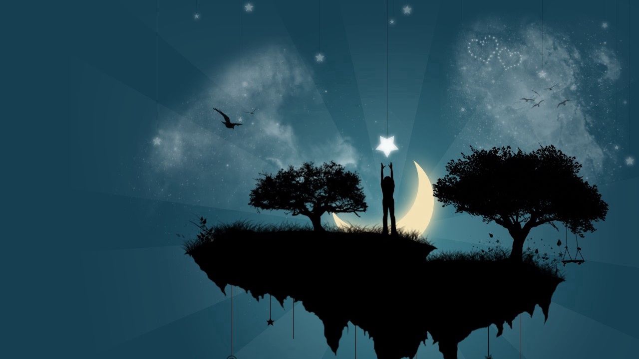 Wallpaper man, star, island, trees, silhouette