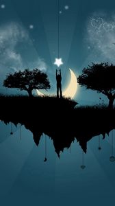 Preview wallpaper man, star, island, trees, silhouette