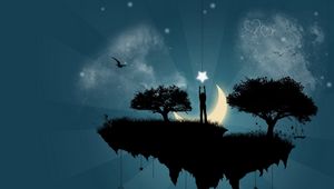 Preview wallpaper man, star, island, trees, silhouette