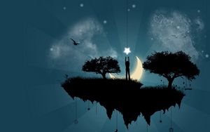 Preview wallpaper man, star, island, trees, silhouette