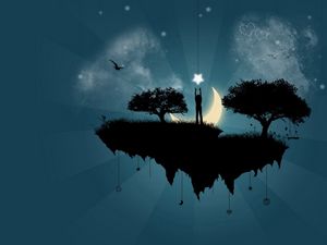 Preview wallpaper man, star, island, trees, silhouette