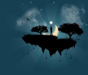 Preview wallpaper man, star, island, trees, silhouette