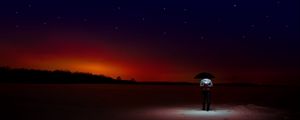 Preview wallpaper man, starry sky, umbrella, night, horizon, loneliness