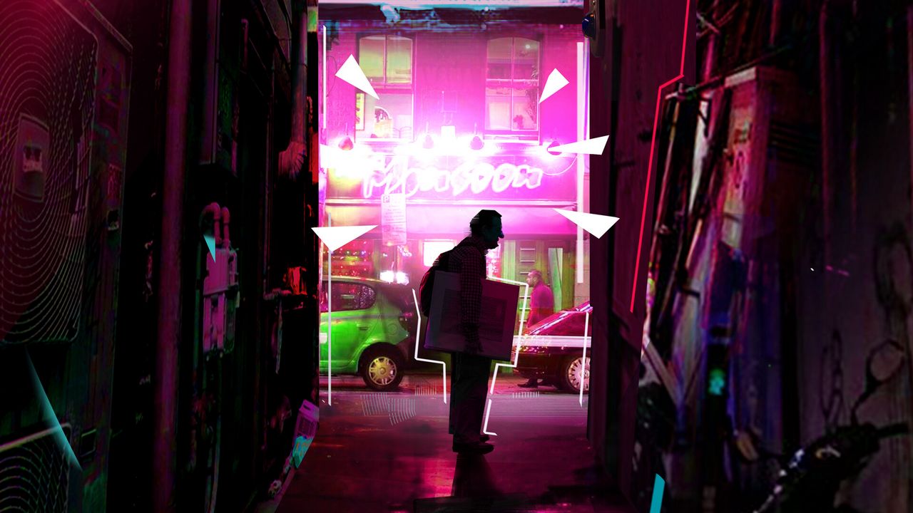 Wallpaper man, street, neon, art, light, bright