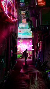 Preview wallpaper man, street, neon, art, light, bright