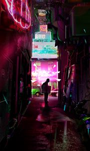 Preview wallpaper man, street, neon, art, light, bright