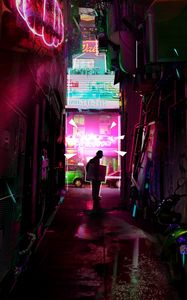 Preview wallpaper man, street, neon, art, light, bright