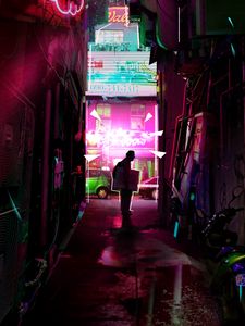 Preview wallpaper man, street, neon, art, light, bright