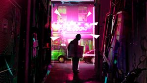 Preview wallpaper man, street, neon, art, light, bright