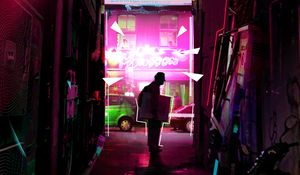 Preview wallpaper man, street, neon, art, light, bright