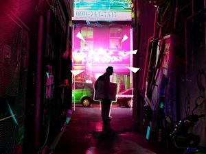 Preview wallpaper man, street, neon, art, light, bright