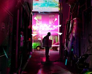 Preview wallpaper man, street, neon, art, light, bright