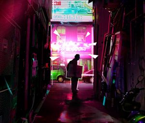 Preview wallpaper man, street, neon, art, light, bright