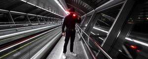 Preview wallpaper man, style, tunnel, neon, glow