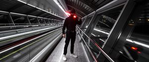 Preview wallpaper man, style, tunnel, neon, glow