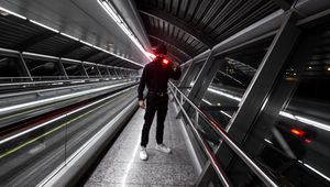 Preview wallpaper man, style, tunnel, neon, glow