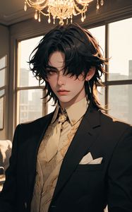 Preview wallpaper man, suit, earring, anime, art