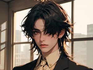 Preview wallpaper man, suit, earring, anime, art