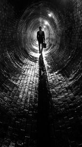 Preview wallpaper man, suit, tunnel, black and white