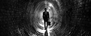 Preview wallpaper man, suit, tunnel, black and white