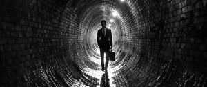 Preview wallpaper man, suit, tunnel, black and white