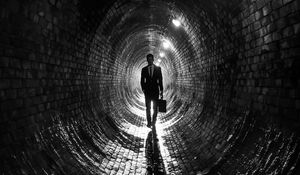 Preview wallpaper man, suit, tunnel, black and white