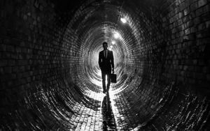 Preview wallpaper man, suit, tunnel, black and white