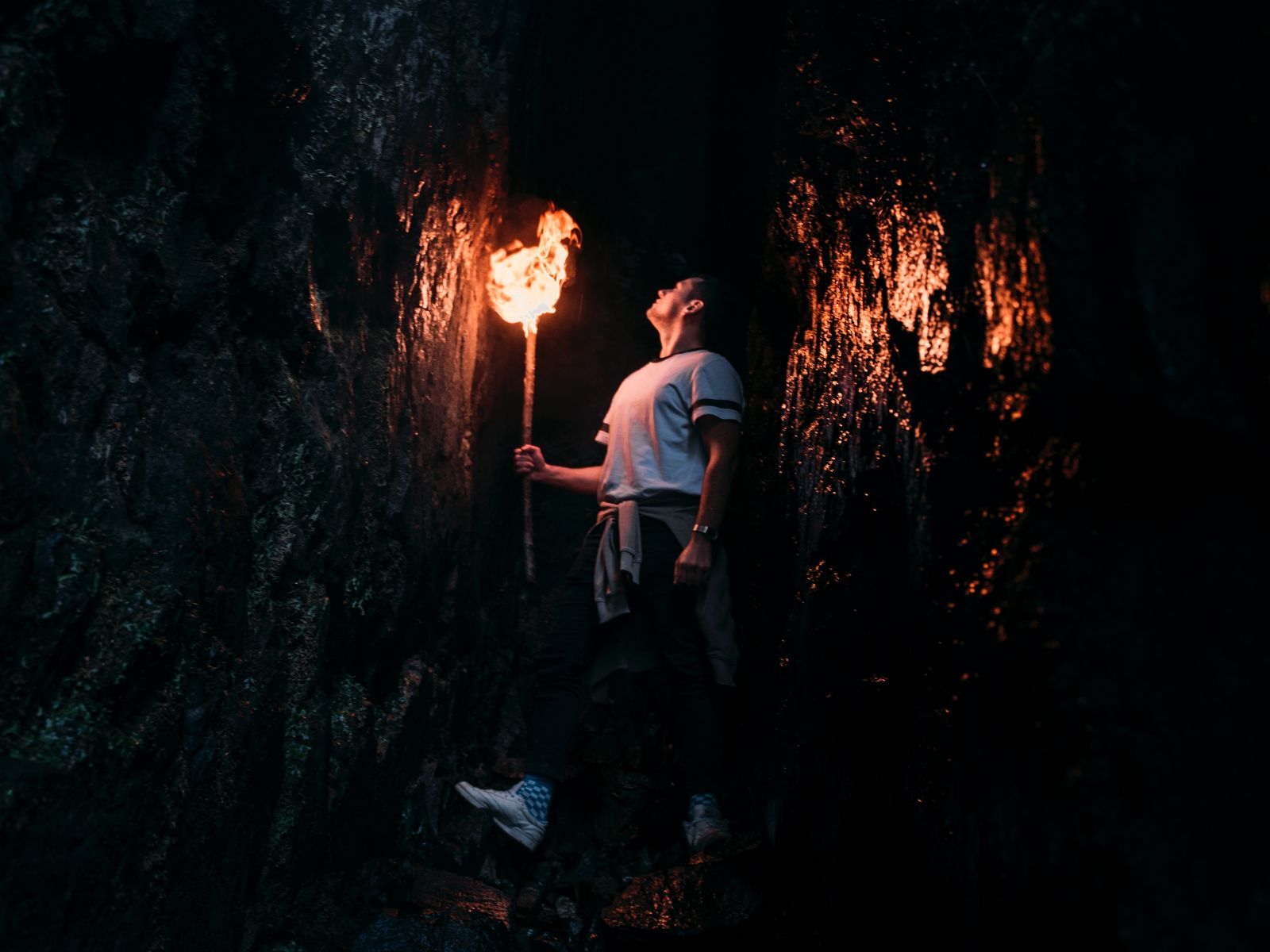 fire torch in cave