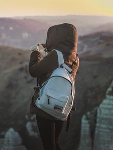 Preview wallpaper man, tourist, backpack, mountains, travel