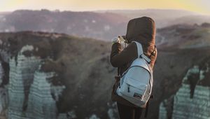 Preview wallpaper man, tourist, backpack, mountains, travel